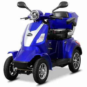 Stabiles Vierrad-Elektromobil mit großer Sitzfläche, ideal für Stadt und Freizeit in blauer Farbe