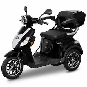 Dreirad-Scooter mit großem Sitz, LED-Beleuchtung und Korb – ideal für Senioren.