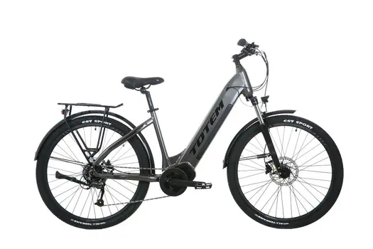 TOTEM Delta City E-Bike in Anthrazit – elegantes Urbanbike mit Gepäckträger und Licht