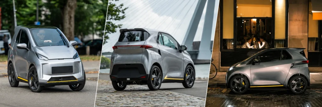 SWAPA CityCar 45 km/h E-Auto Collage mit verschiedenen Fahrzeugansichten